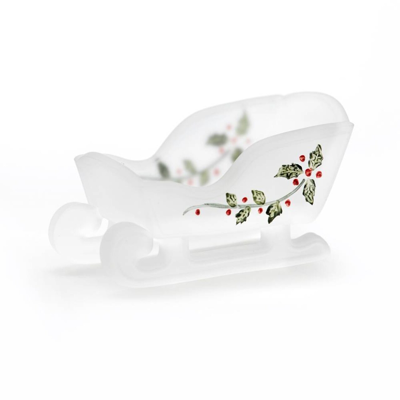 Mosser Glass Christmas Sleigh with Painted Holly Holiday Decoration 3.25 x 2 in